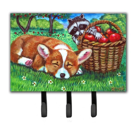 Carolines Treasures Corgi With the Racoon Apple Thief Leash or Key Holder 7430TH68